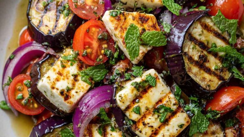 Grilled Eggplant Salad with Halloumi