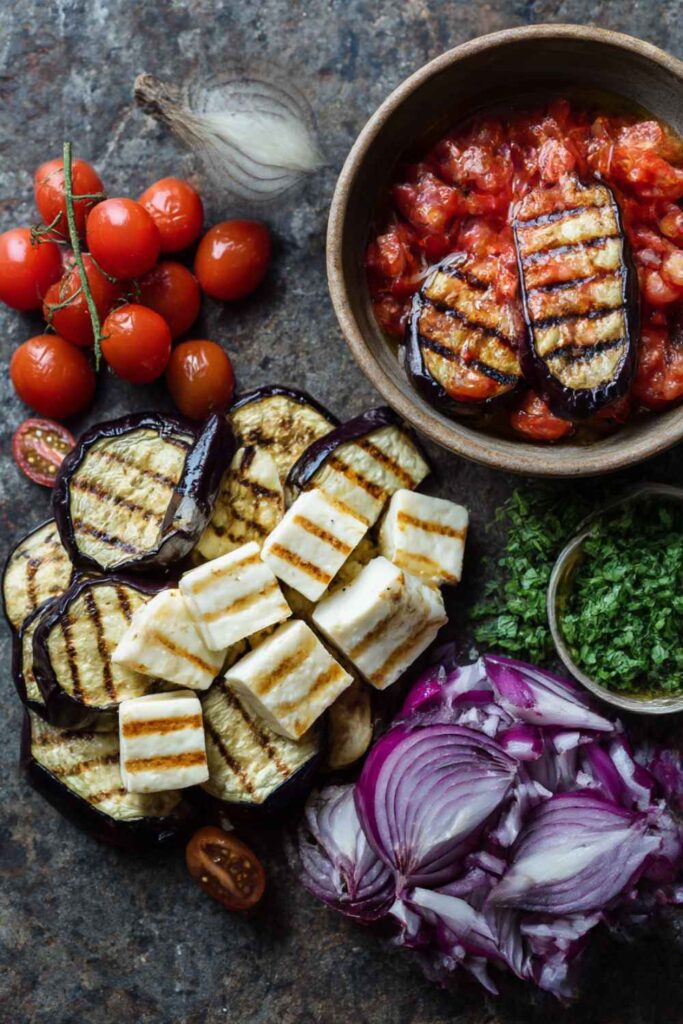 Grilled Eggplant Salad with Halloumi